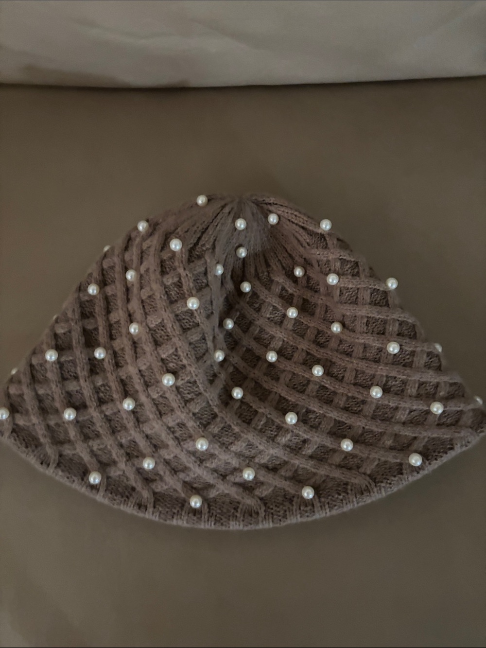 Anthropologie Pearl-Embellished Knit Beret - Taupe